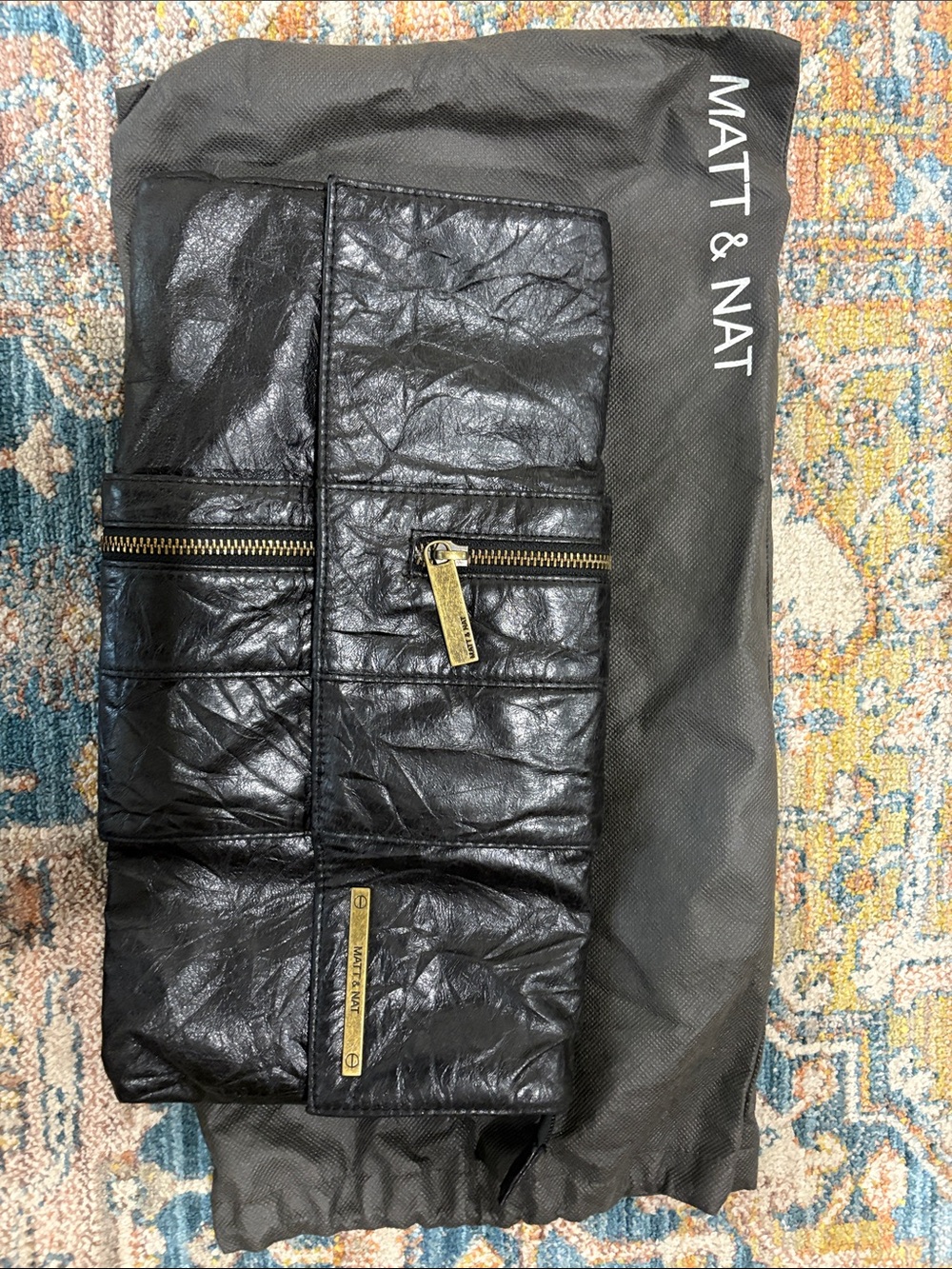 Matt & Nat Black Foldover Clutch with Gold Hardware